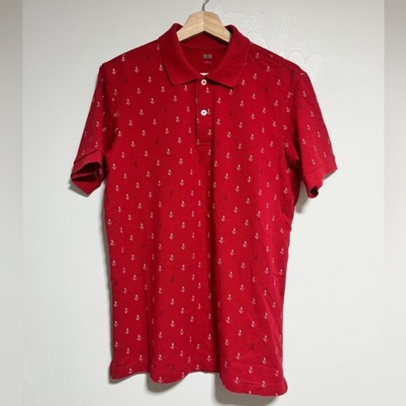 Uniqlo Red Anchor Print Polo Shirt Men’s Size L - Picture 1 of 8